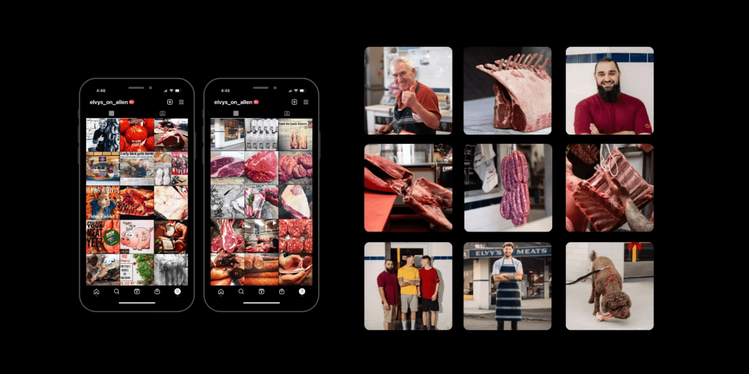 Elvys Meats social media feed before and after transformation