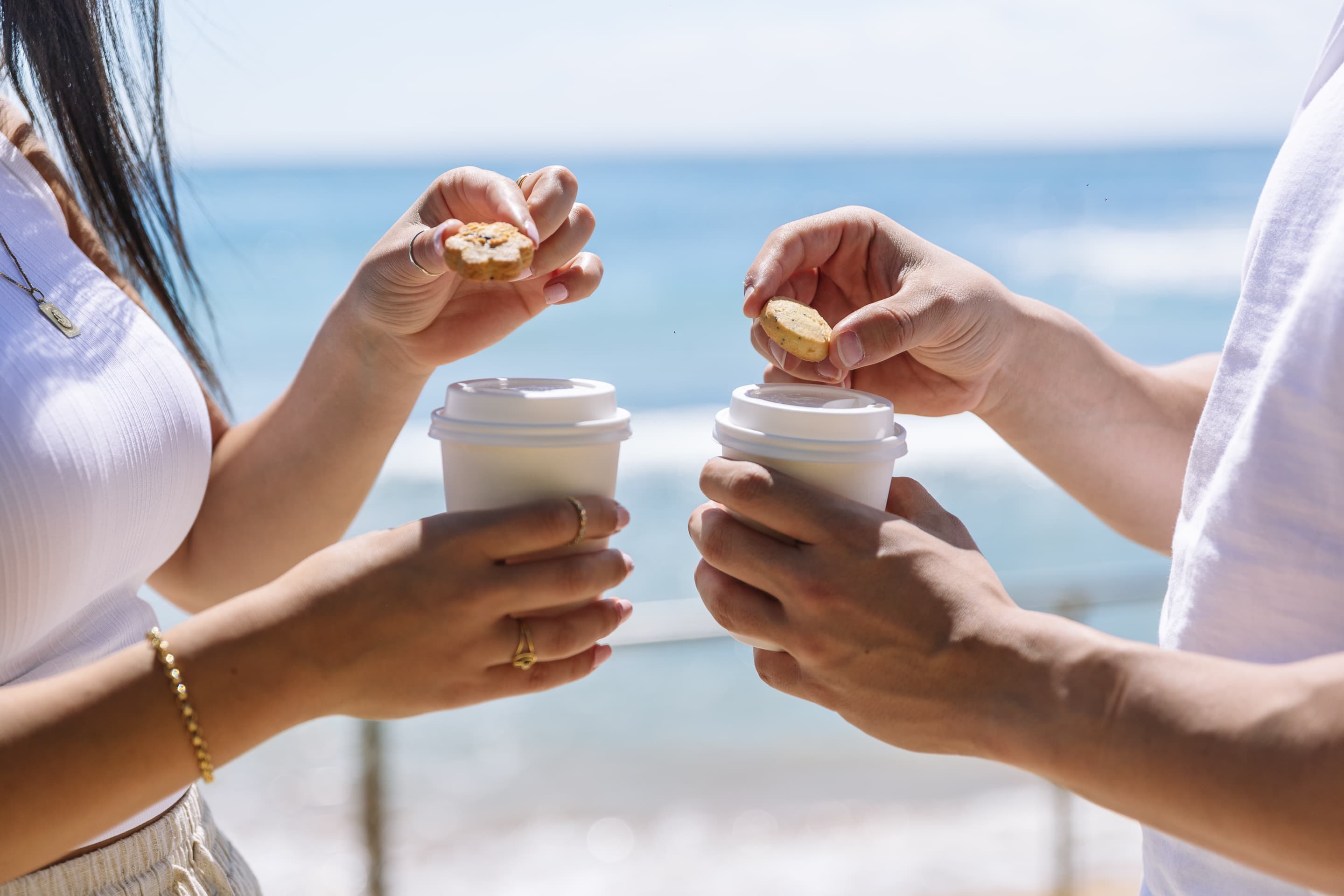 Coffee and biscuit beach lifestyle photography